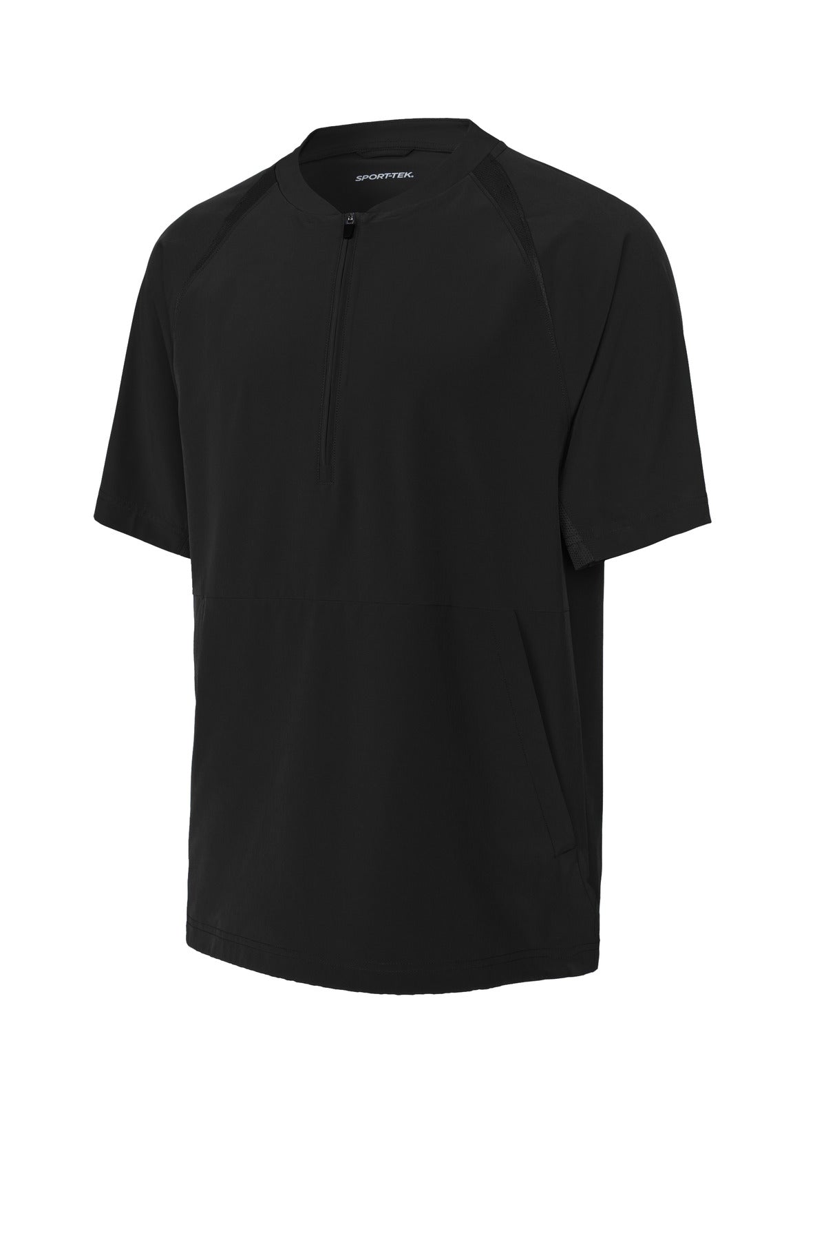 Front View of Black Sport-Tek Repeat 1/2-Zip Short Sleeve Jacket JST489