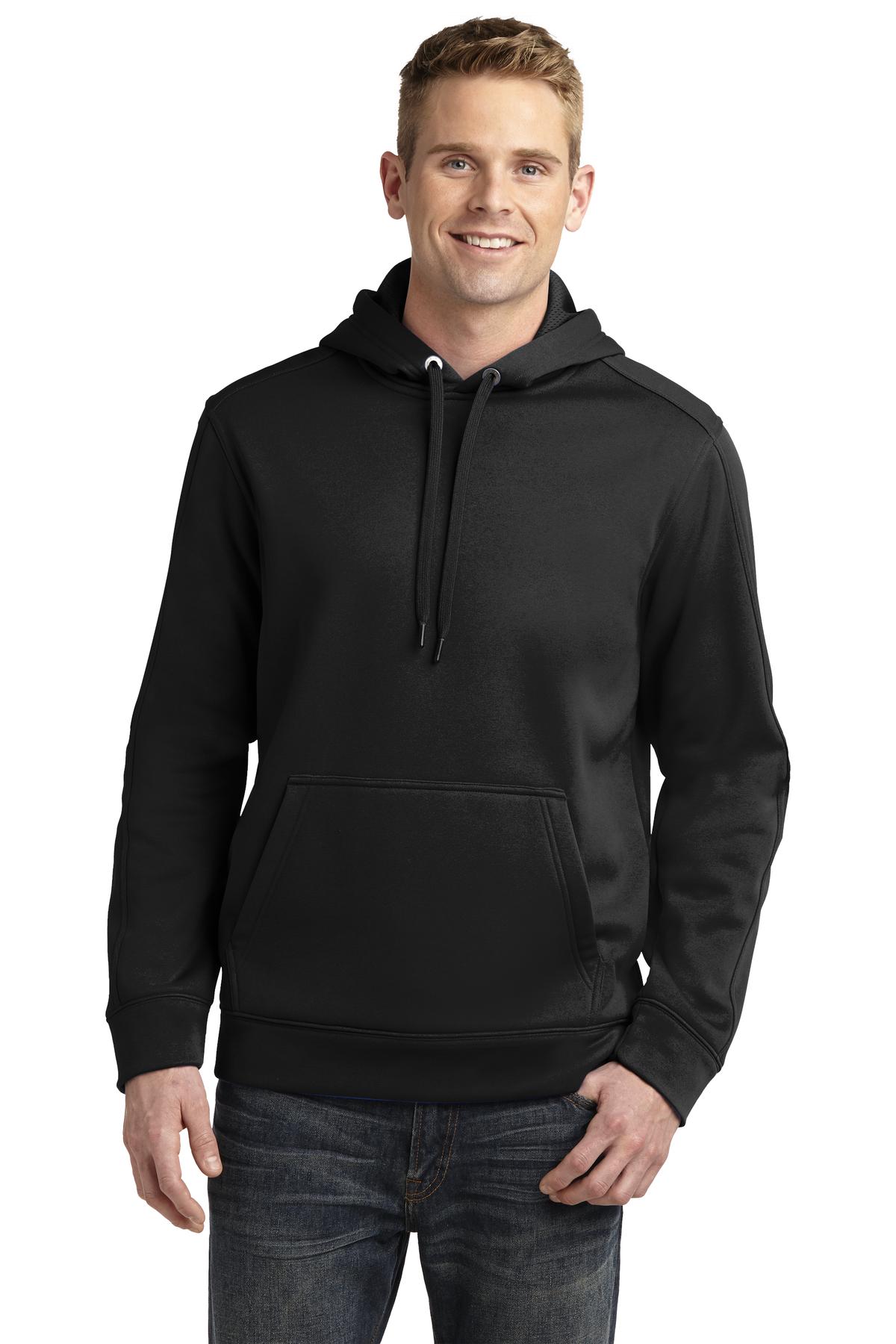 Front View of Black Sport-Tek Repel Fleece Hooded Pullover. ST290