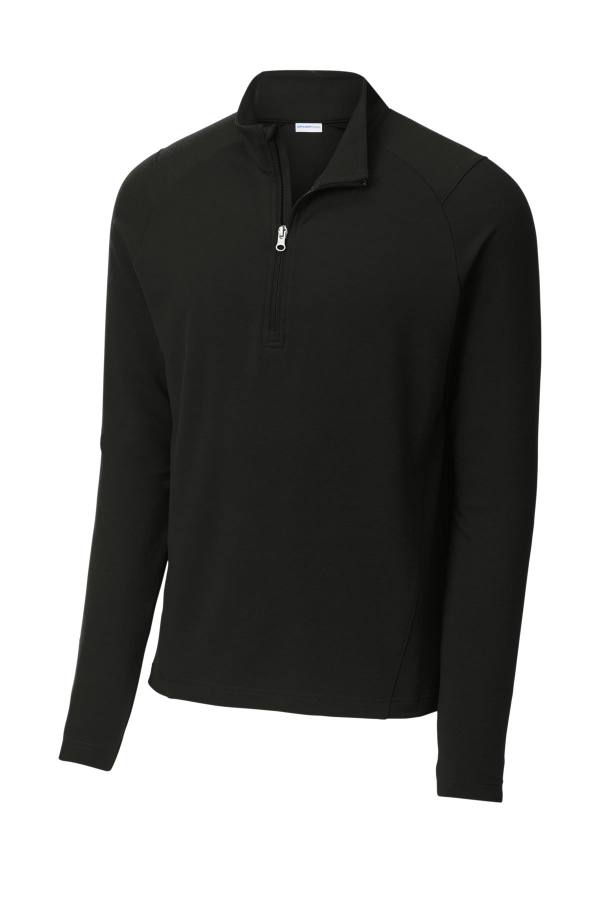 Front View of Black Sport-Tek Sport-Wick Flex Fleece 1/4-Zip. ST561
