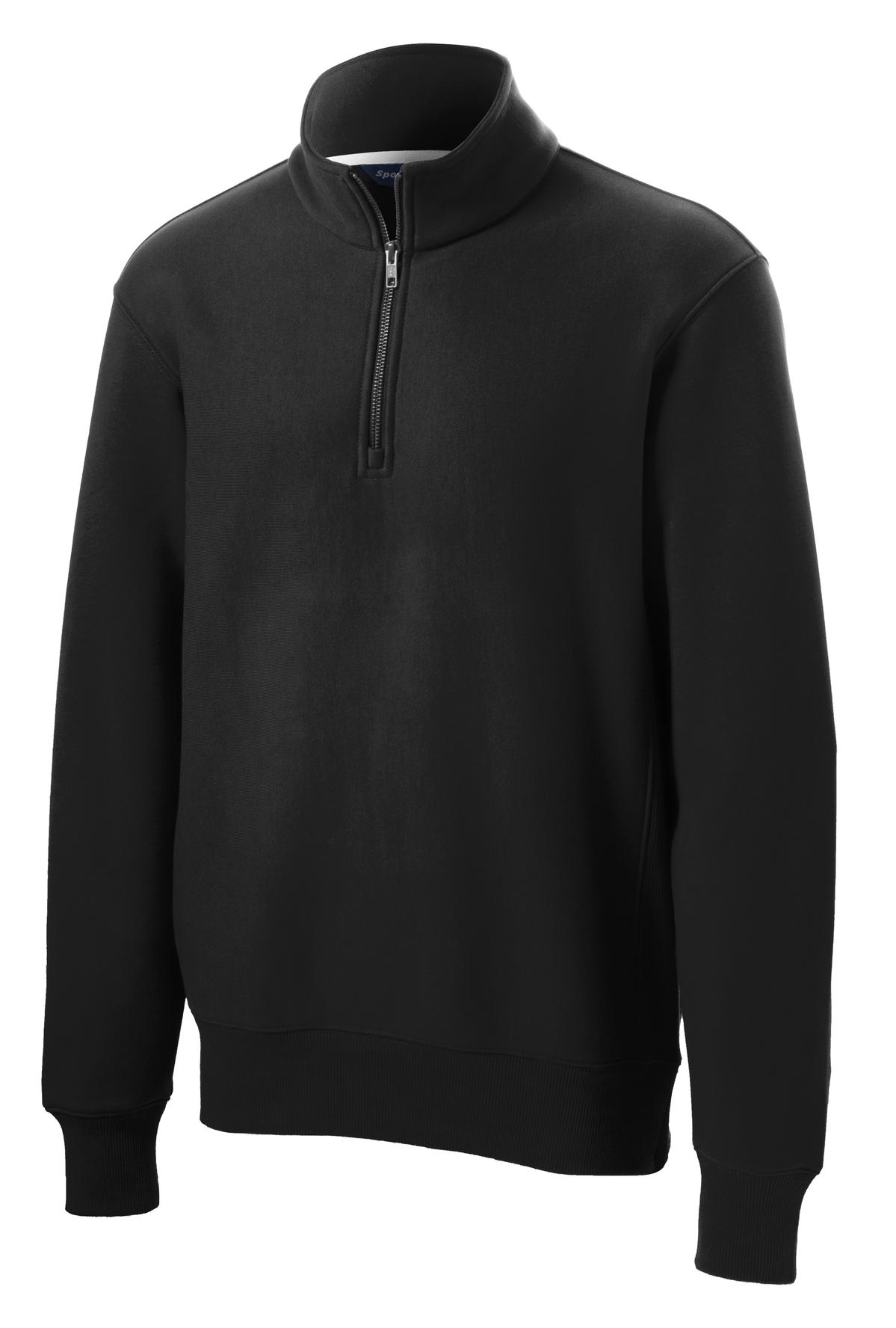 Front View of Black Sport-Tek Super Heavyweight 1/4-Zip Pullover Sweatshirt. ST283