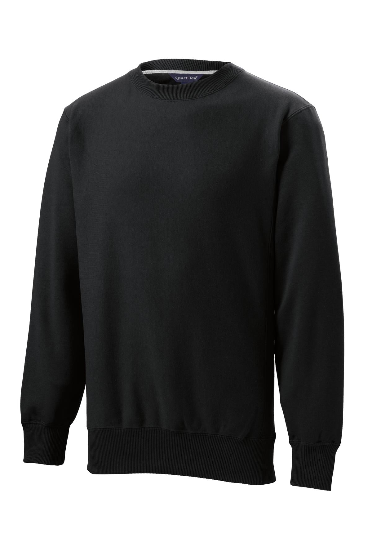 Front View of Black Sport-Tek Super Heavyweight Crewneck Sweatshirt. F280