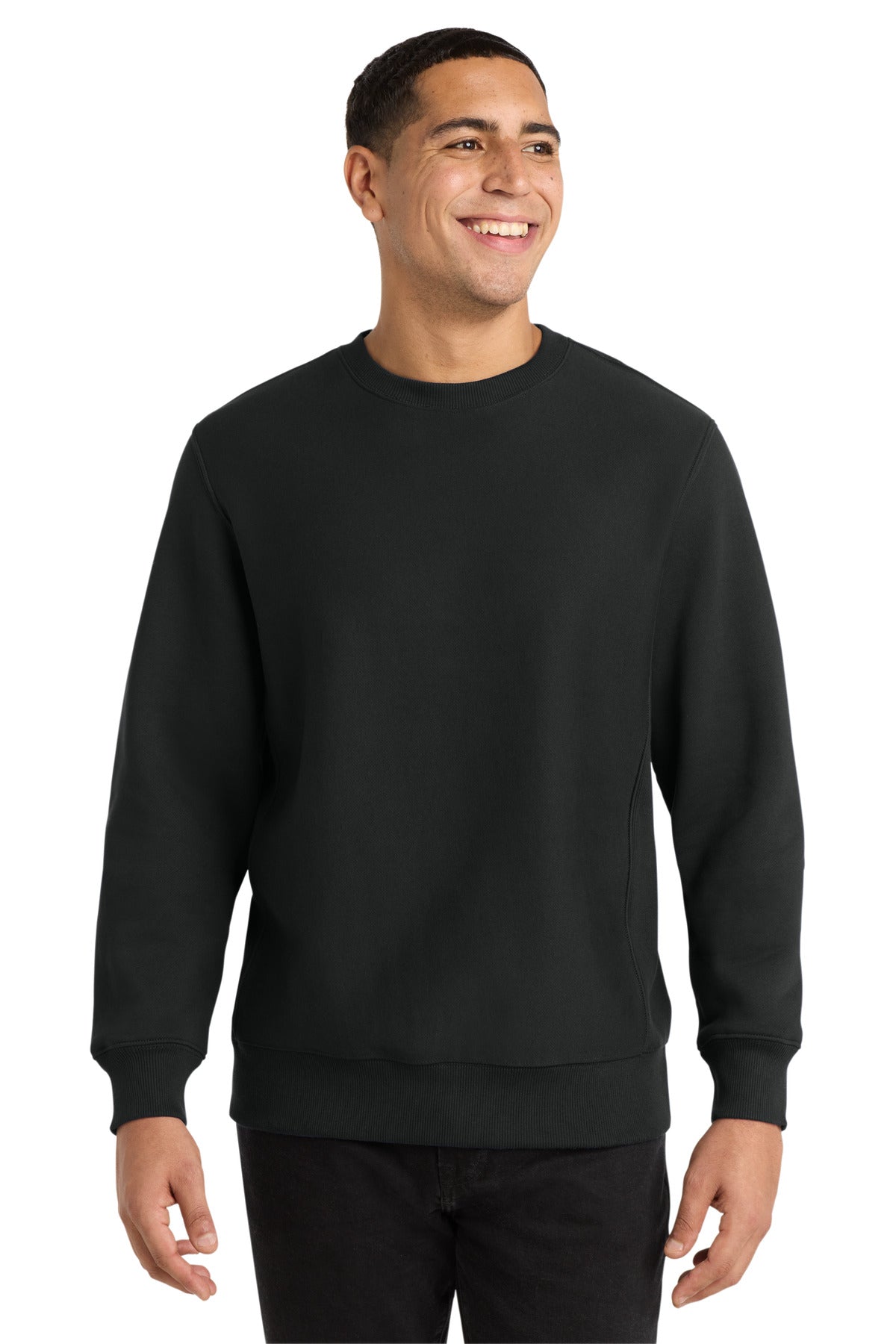 Front View of Black Sport-Tek Super Heavyweight Crewneck Sweatshirt. F280