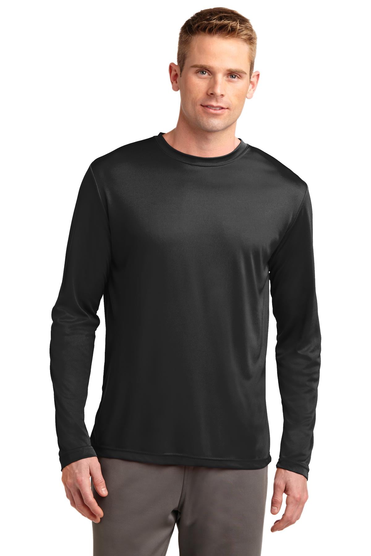 Front View of Black Sport-Tek Tall Long Sleeve PosiCharge Competitor Tee. TST350LS
