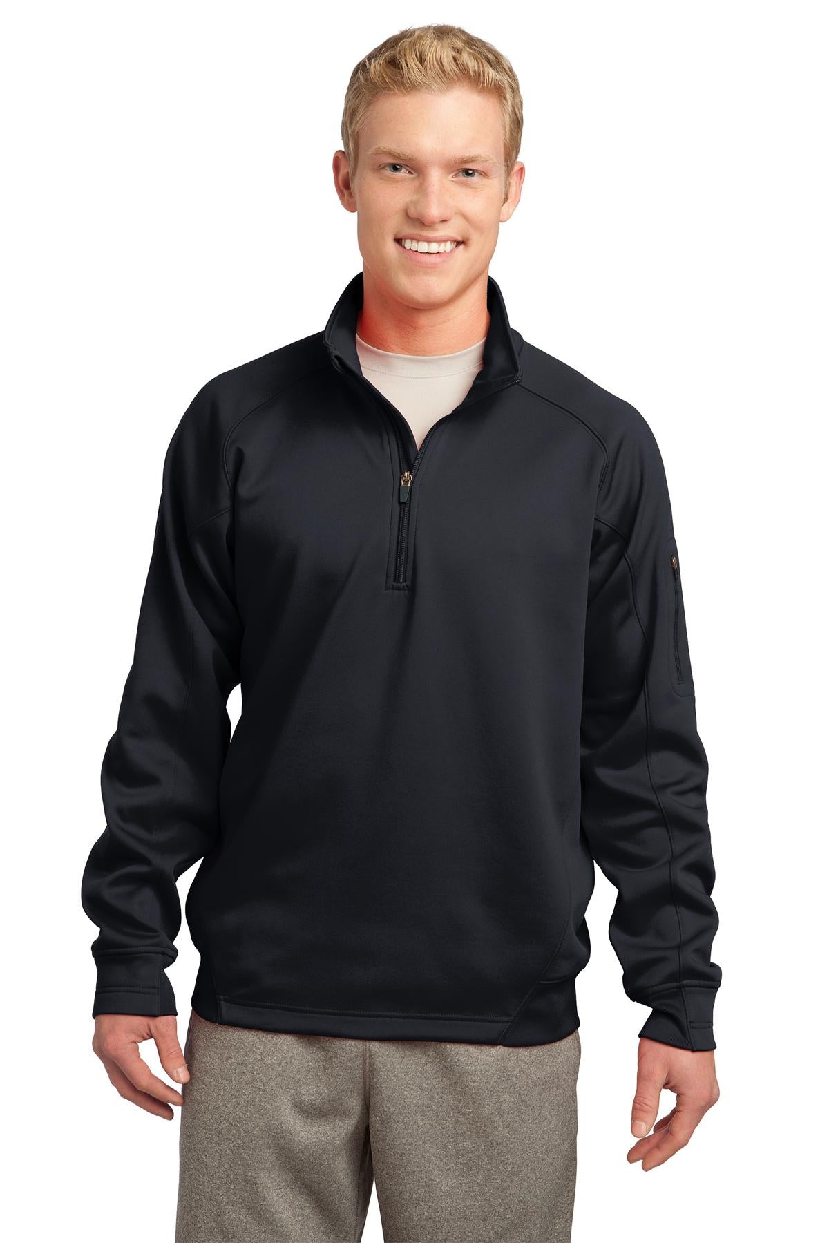 Front View of Black Sport-Tek Tech Fleece 1/4-Zip Pullover. F247