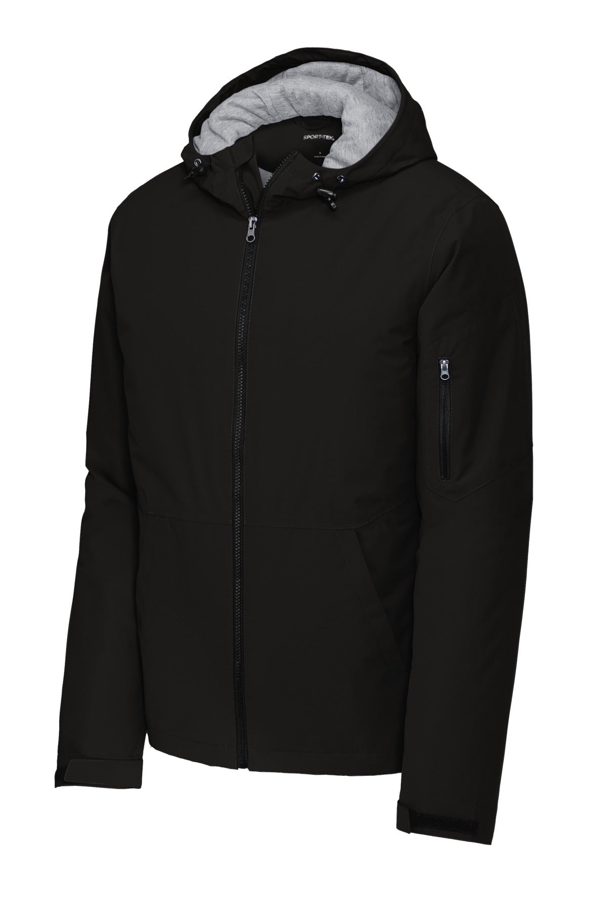 Front View of Black Sport-Tek Waterproof Insulated Jacket JST56