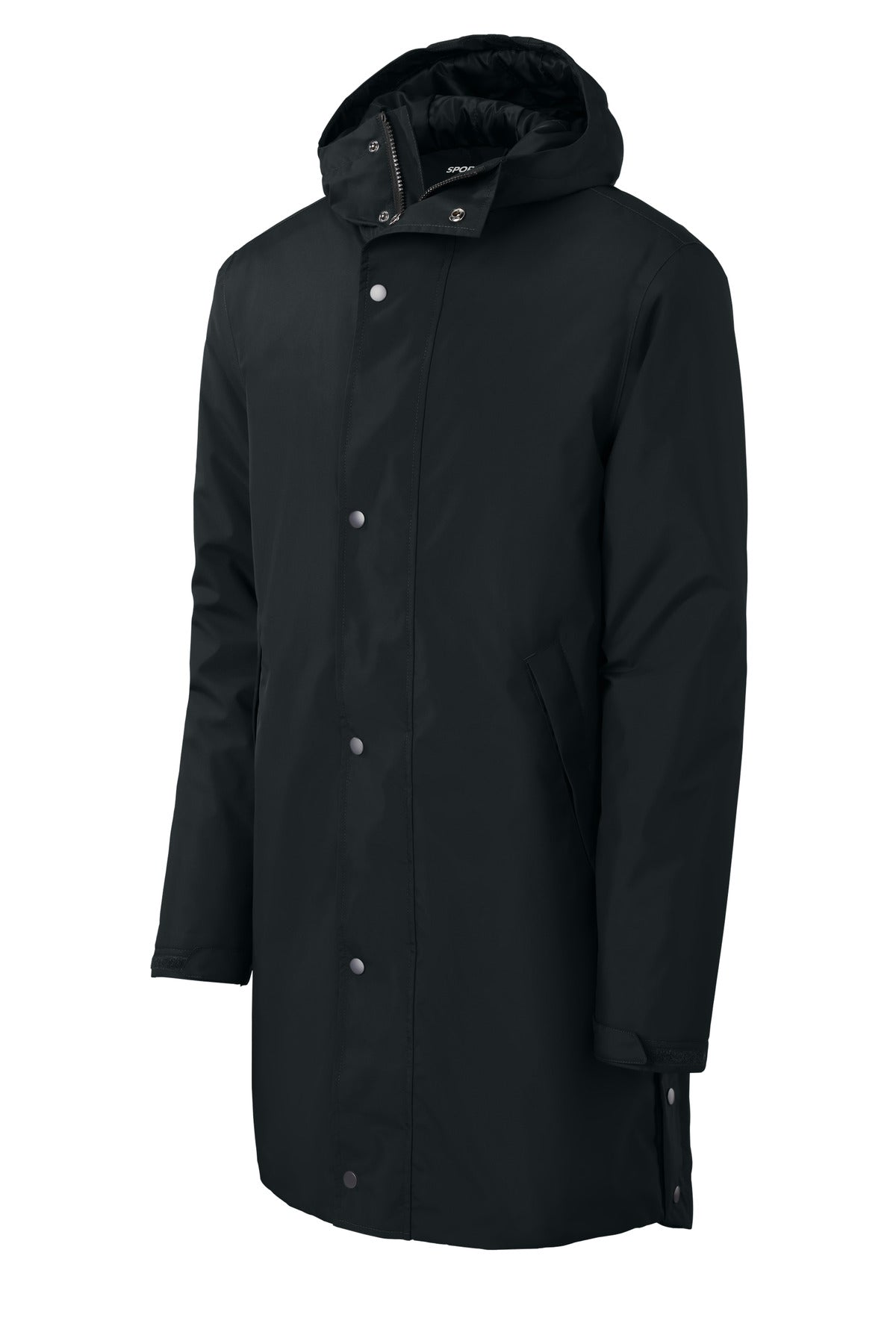 Front View of Black Sport-Tek Waterproof Insulated Sideline Parka JST55