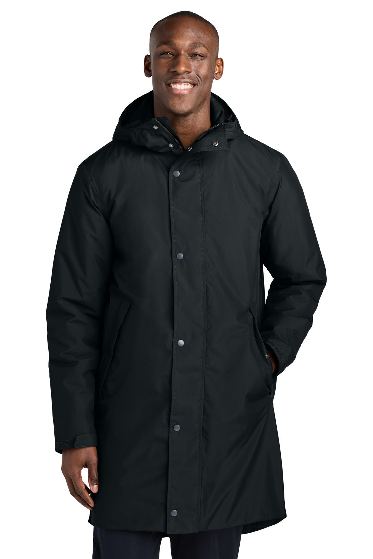 Front View of Black Sport-Tek Waterproof Insulated Sideline Parka JST55