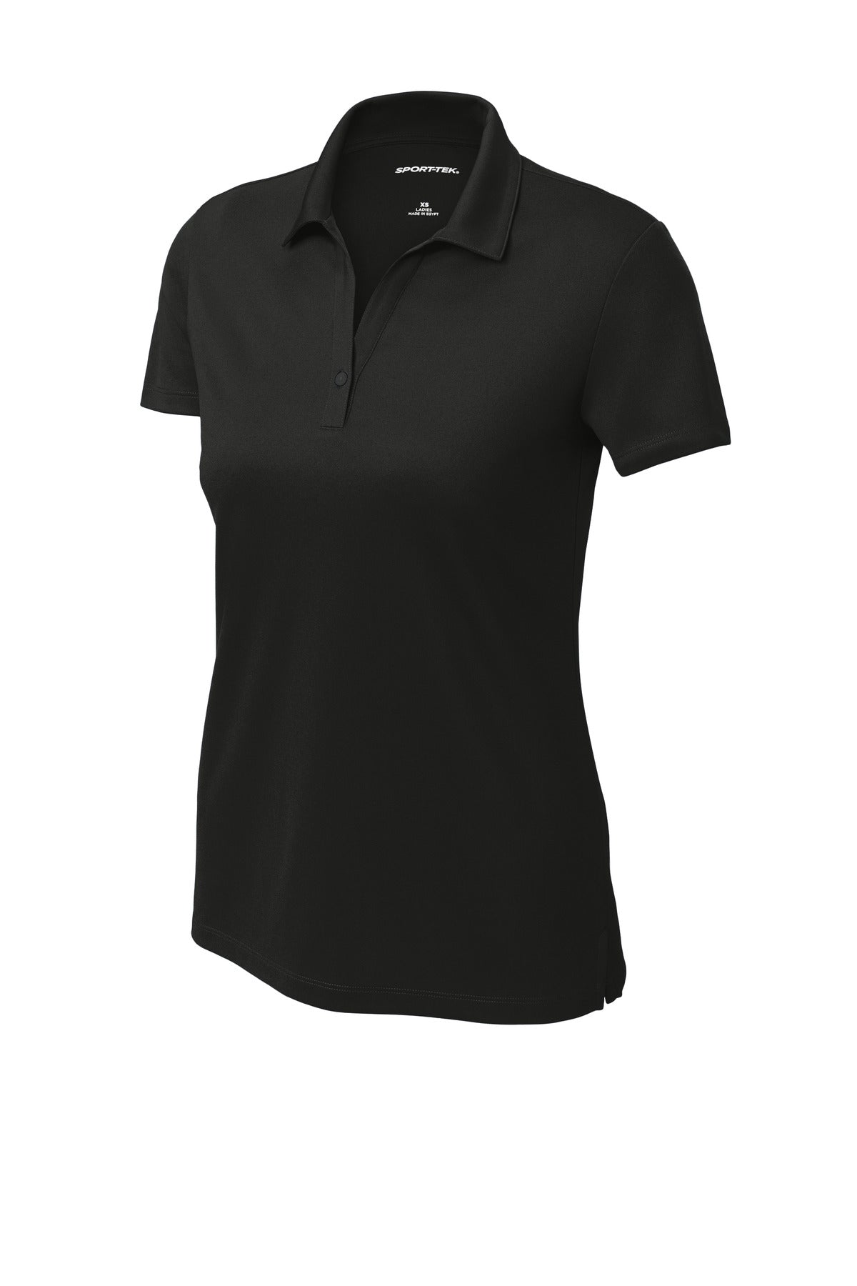 Front View of Black Sport-Tek Women's UV Micropique Polo LST740