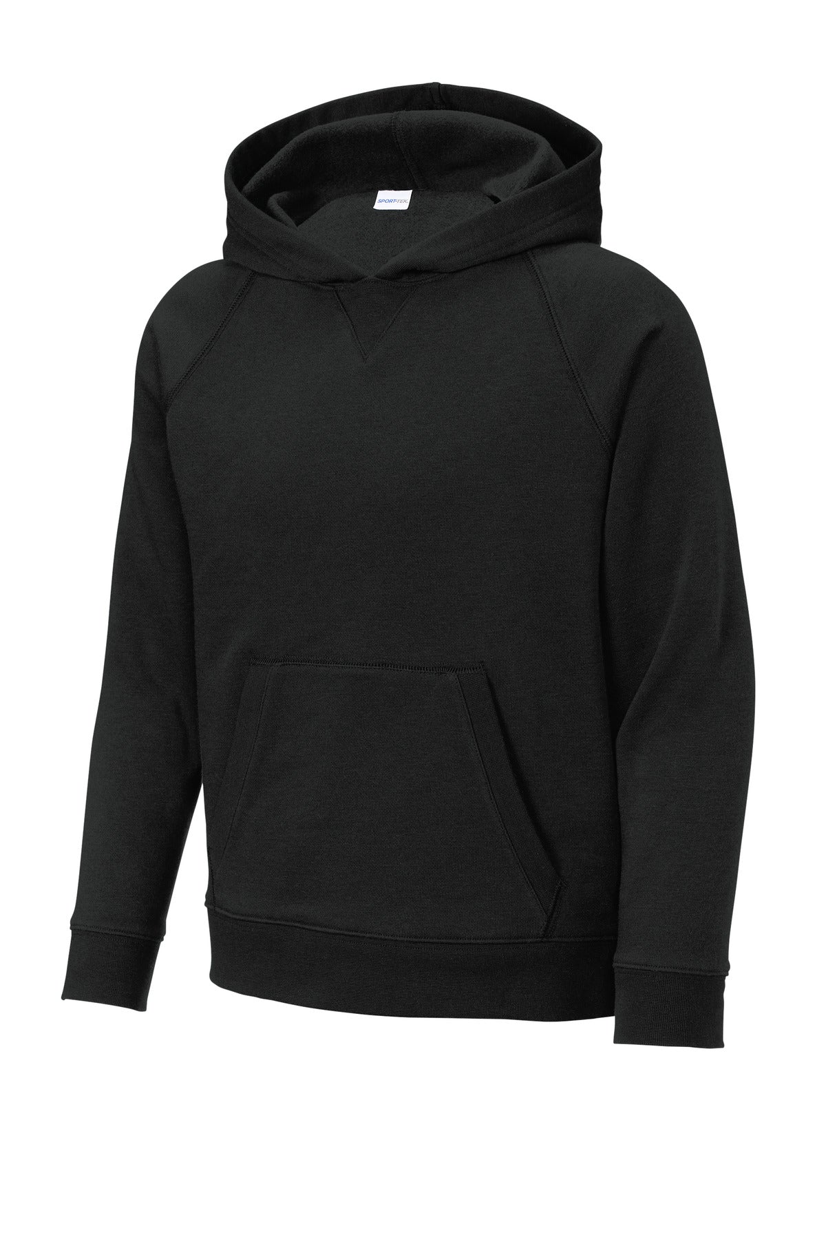 Front View of Black Sport-Tek Youth Drive Fleece Pullover Hoodie YSTF200