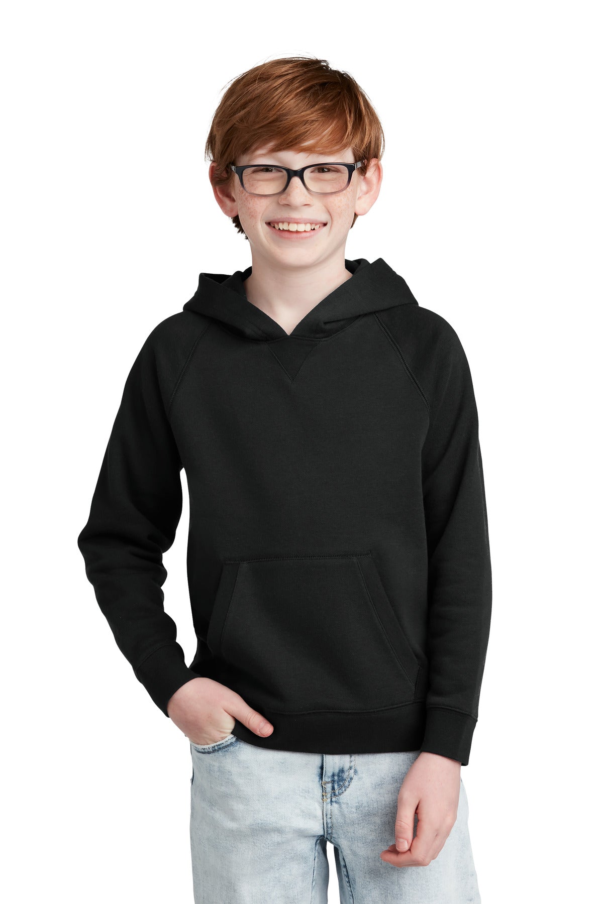 Front View of Black Sport-Tek Youth Drive Fleece Pullover Hoodie YSTF200