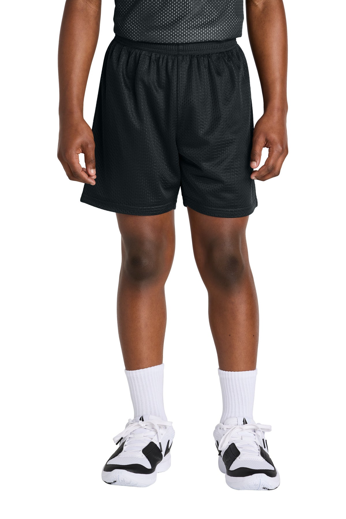 Front View of Black Sport-Tek Youth PosiCharge Mesh 5" Short YST5100