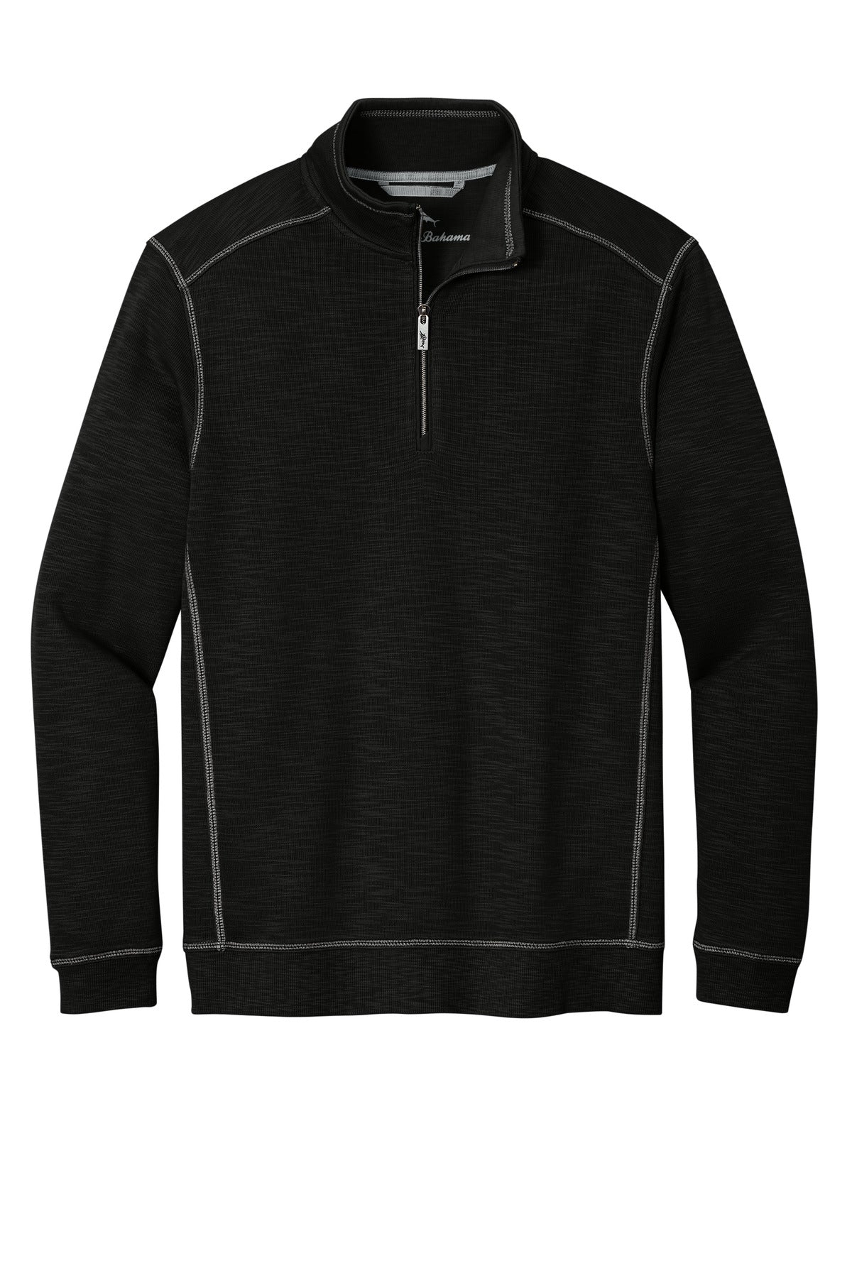 Front View of Black Tommy Bahama Tobago Bay 1/2-Zip ST226342TB