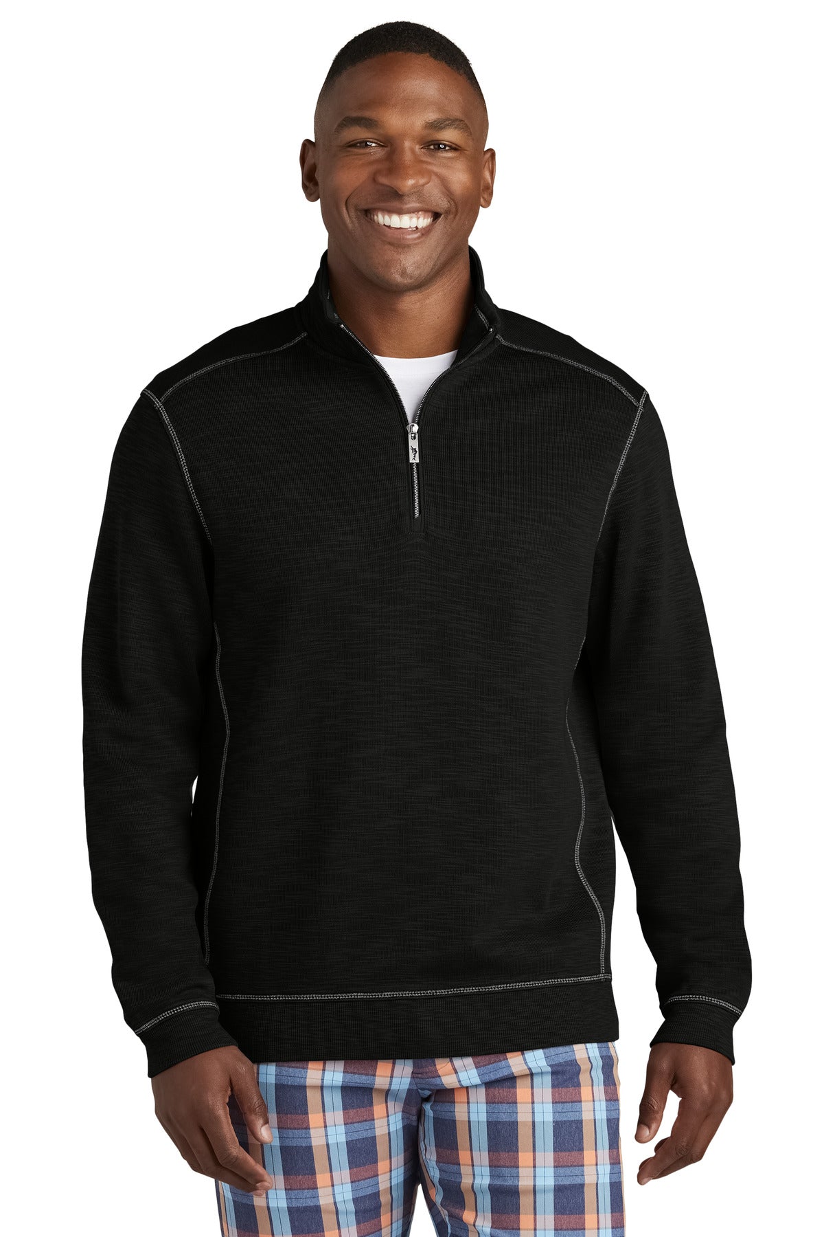 Front View of Black Tommy Bahama Tobago Bay 1/2-Zip ST226342TB