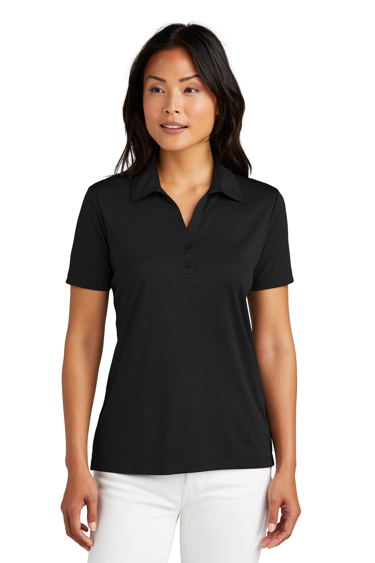 Front View of Black TravisMathew Women's Coto Performance Polo TM1WX002
