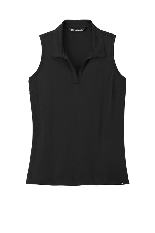 Front View of Black TravisMathew Women's Coto Performance Sleeveless Polo TM1WX001