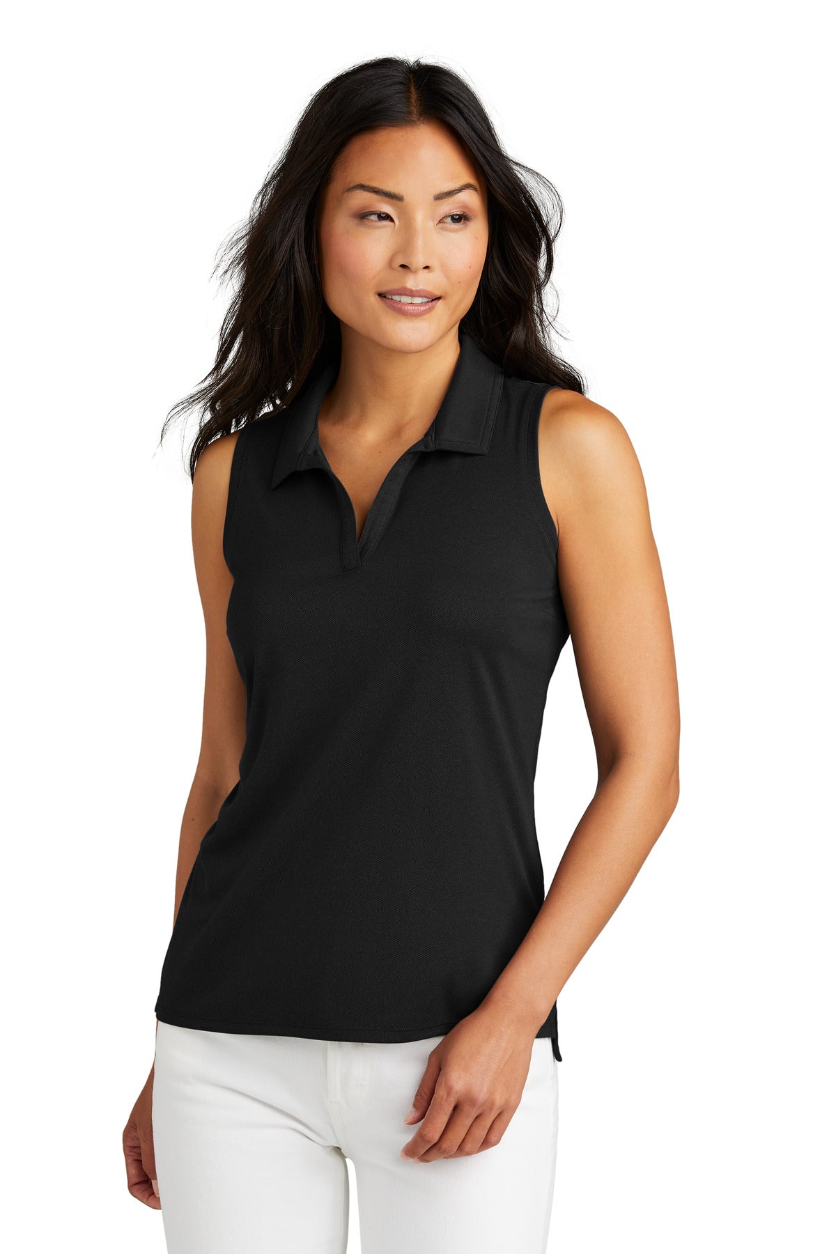 Front View of Black TravisMathew Women's Coto Performance Sleeveless Polo TM1WX001