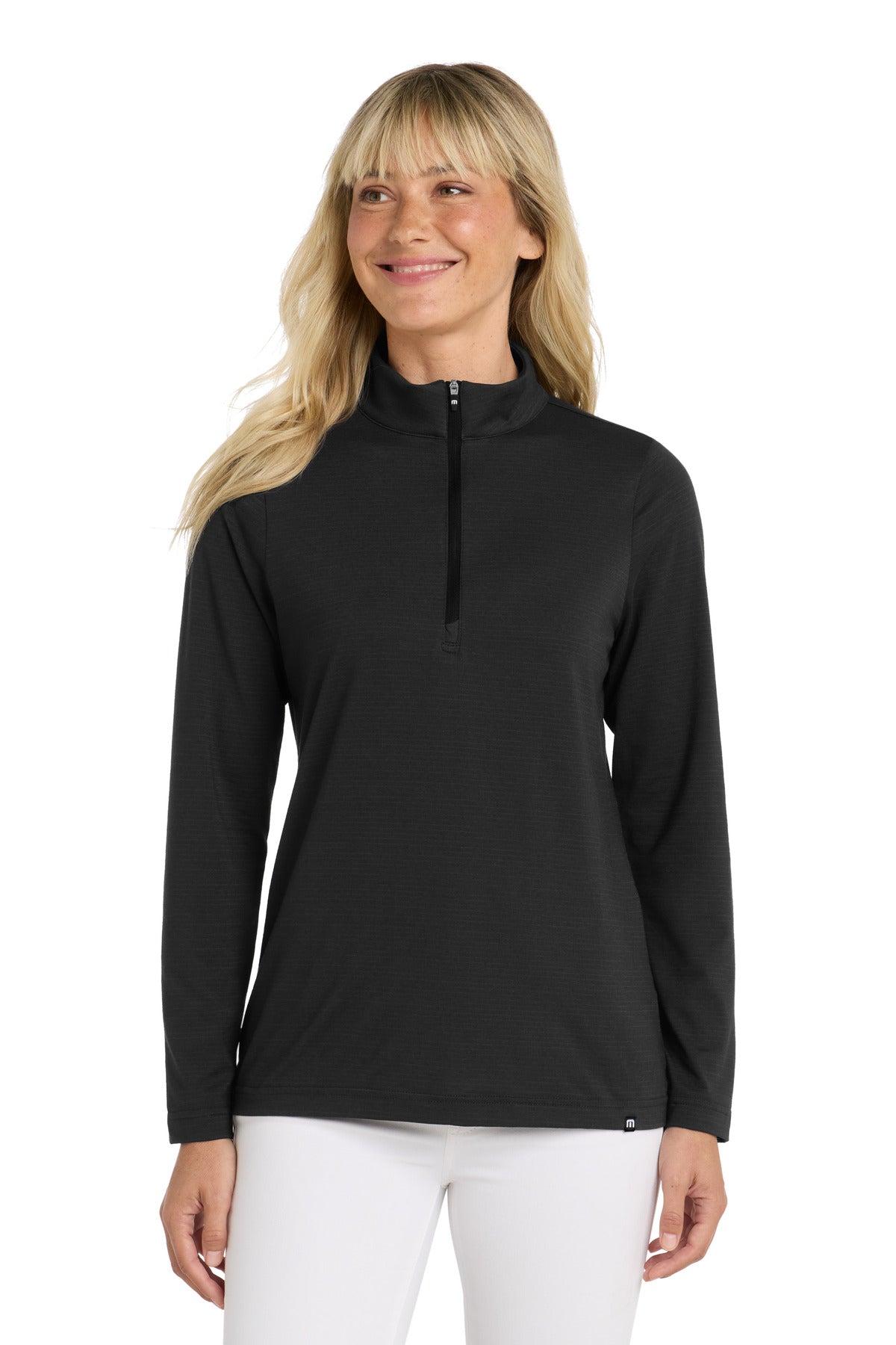 Front View of Black TravisMathew Women's Crestview 1/4-Zip TM1WW003