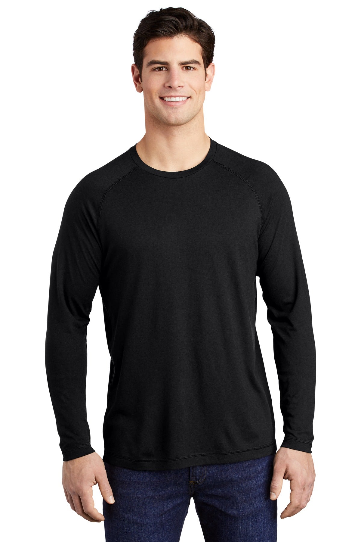 Front View of Black Triad So Sport-Tek PosiCharge Long Sleeve Tri-Blend Wicking Raglan Tee ST400LS