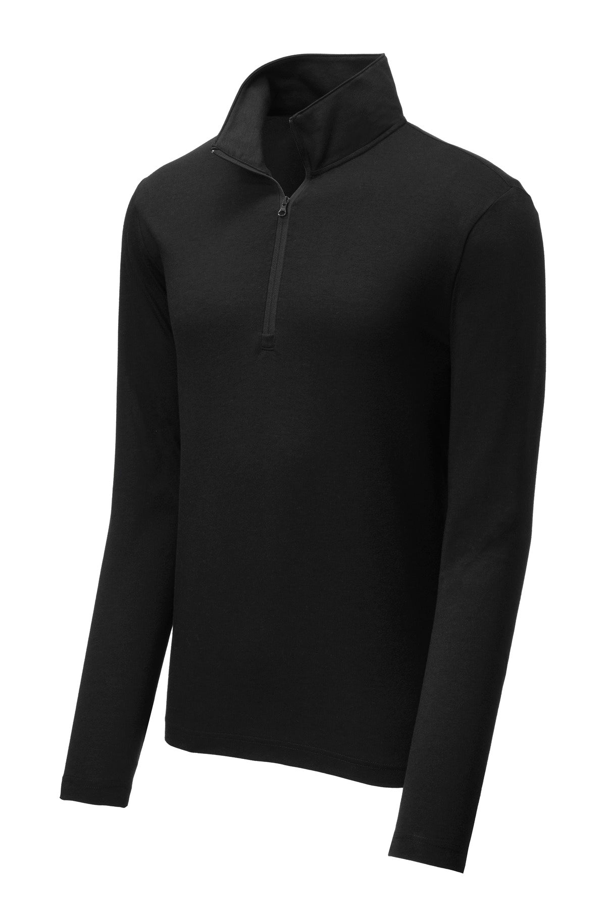 Front View of Black Triad So Sport-Tek PosiCharge Tri-Blend Wicking 1/4-Zip Pullover. ST407