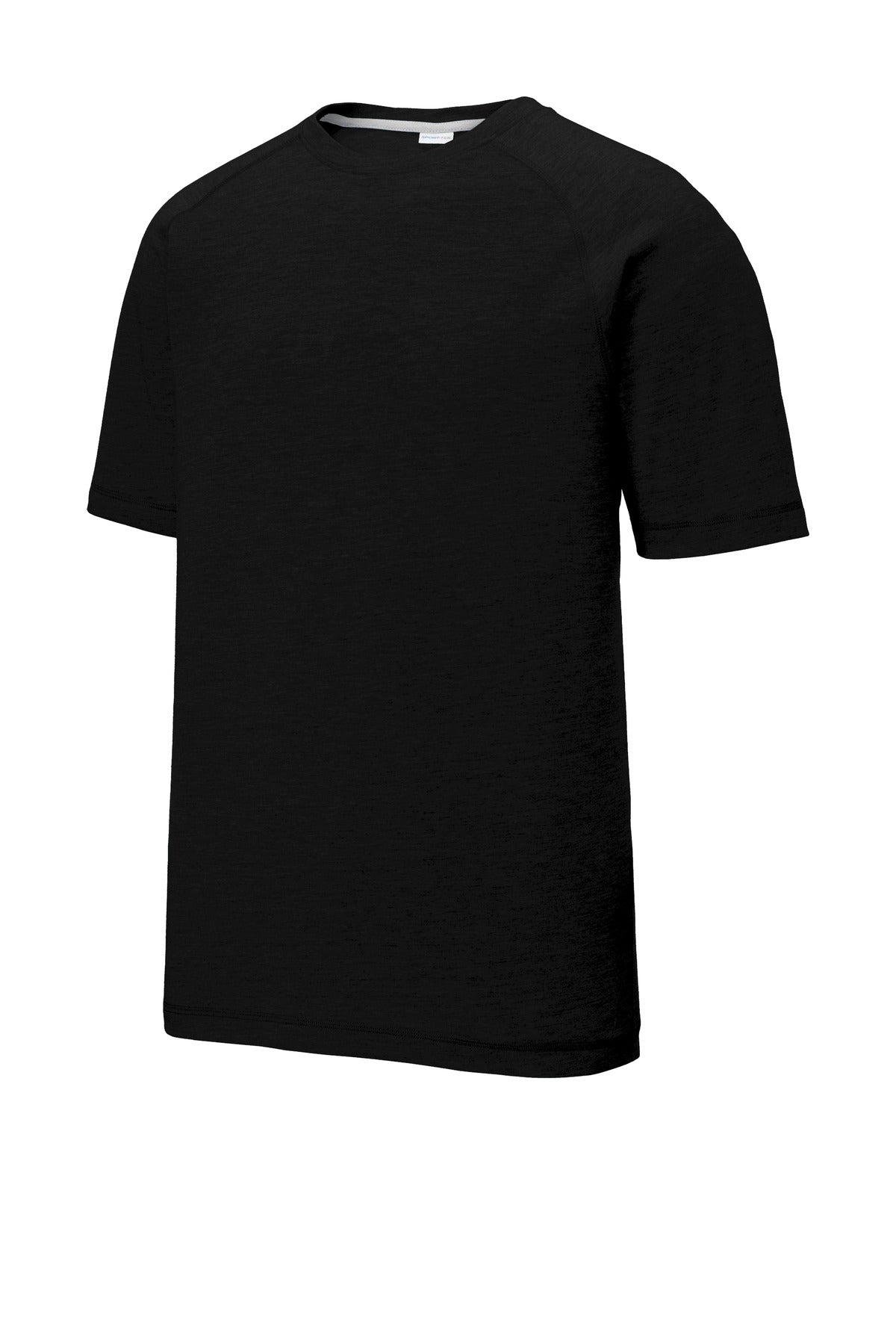 Front View of Black Triad So Sport-Tek PosiCharge Tri-Blend Wicking Raglan Tee. ST400