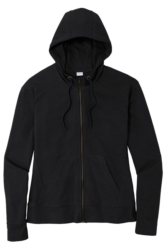 Front View of Black Triad So Sport-Tek Women's PosiCharge Tri-Blend Wicking Fleece Full-Zip Hooded Jacket LST293