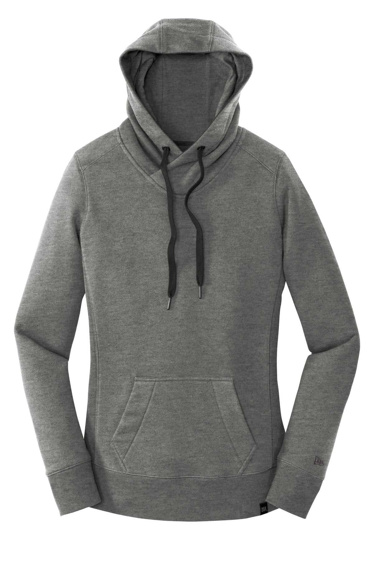 Front View of Black Twist New Era Women's French Terry Pullover Hoodie. LNEA500