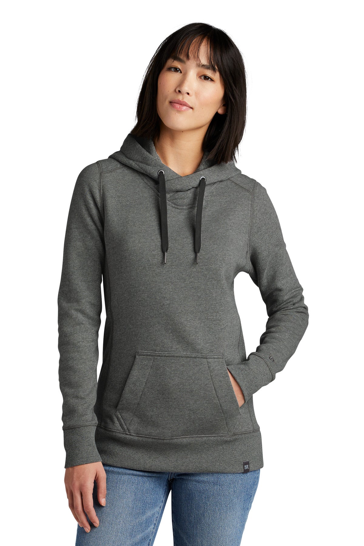 Front View of Black Twist New Era Women's French Terry Pullover Hoodie. LNEA500