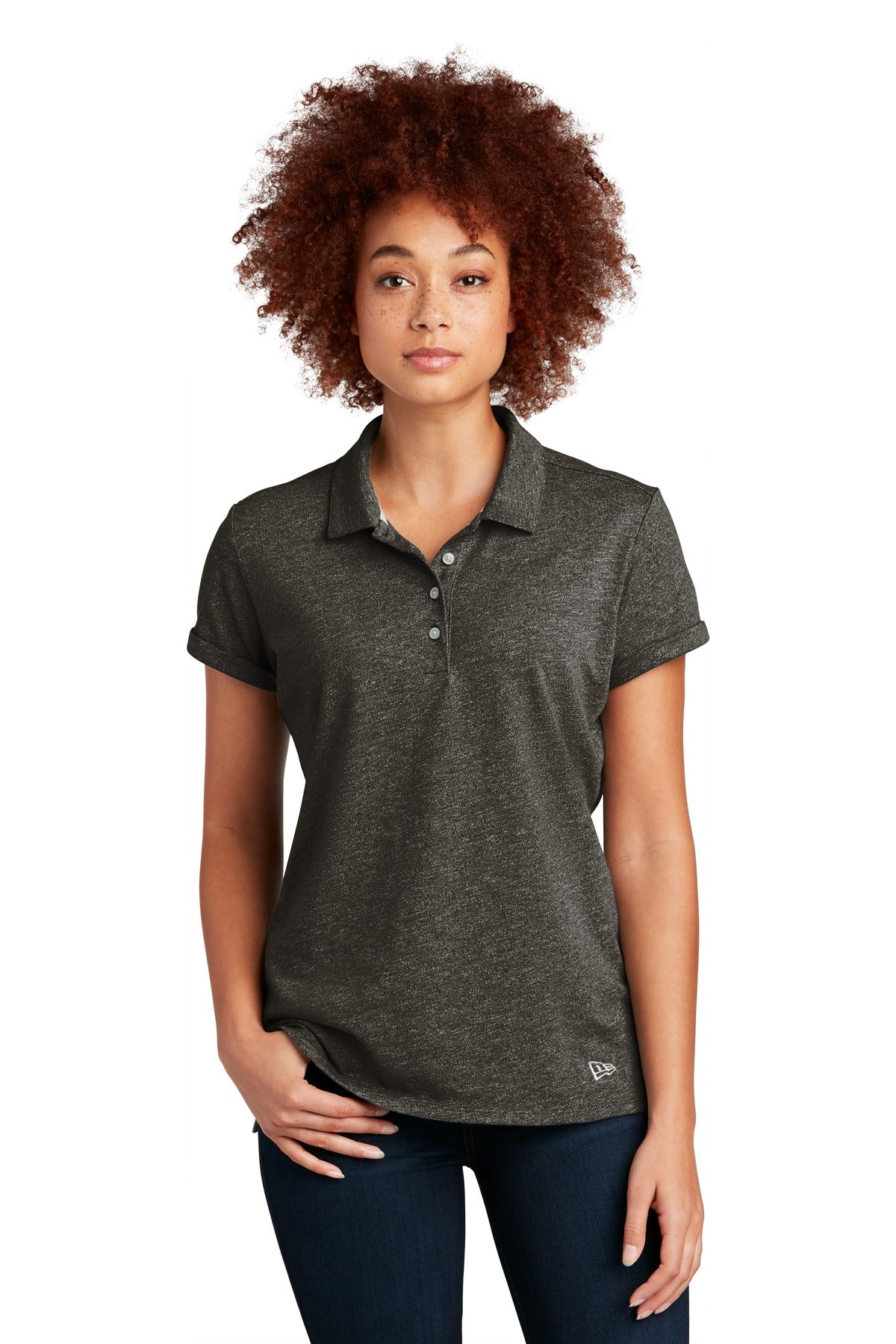 Front View of Black Twist New Era Women's Slub Twist Polo LNEA301