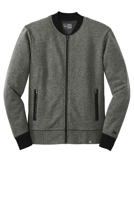 Front View of Black Twist/Bk New Era French Terry Baseball Full-Zip. NEA503