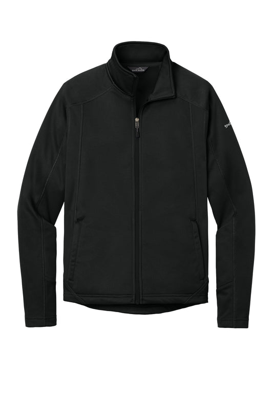 Front View of Black/Black Eddie Bauer Trail Soft Shell Jacket. EB542