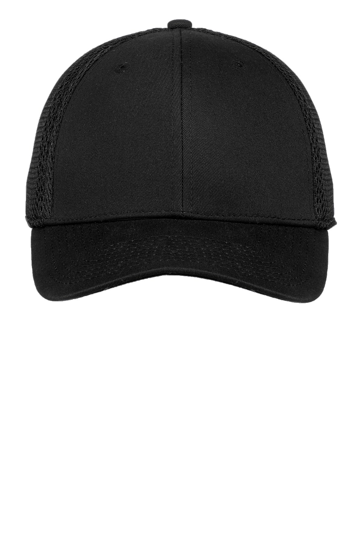 Front View of Black/Black New Era Snapback Contrast Front Mesh Cap. NE204