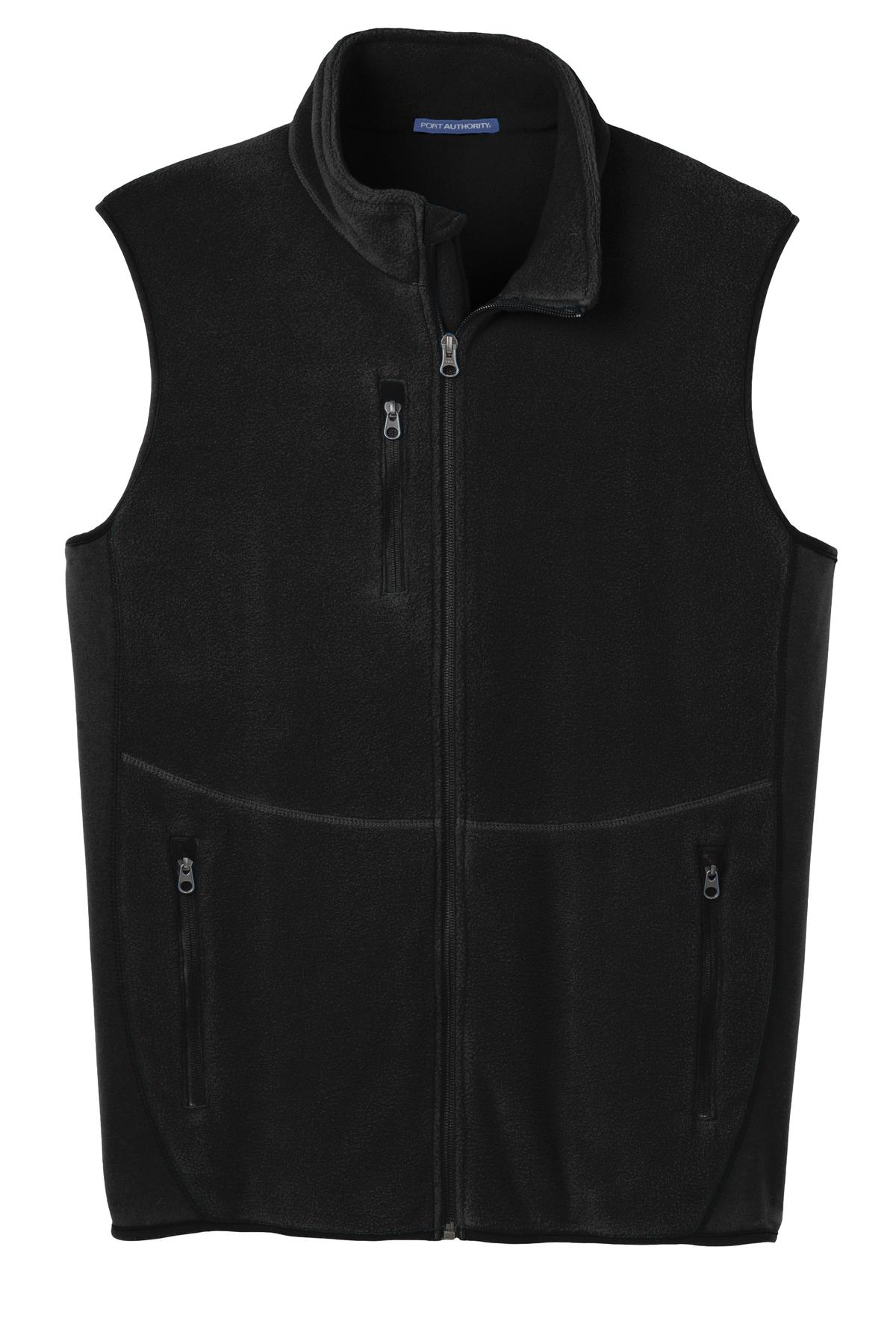 Front View of Black/Black Port Authority R-Tek Pro Fleece Full-Zip Vest. F228