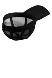 Front View of Black/Black Sport-Tek PosiCharge Competitor Mesh Back Cap. STC36
