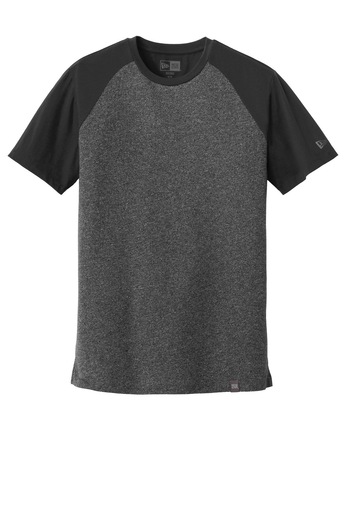 Front View of Black/Black Tw New Era Heritage Blend Varsity Tee. NEA107