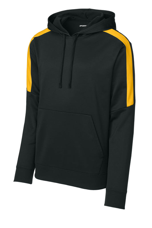 Front View of Black/Gold Sport-Tek Sport-Wick Fleece United Pullover Hoodie ST255