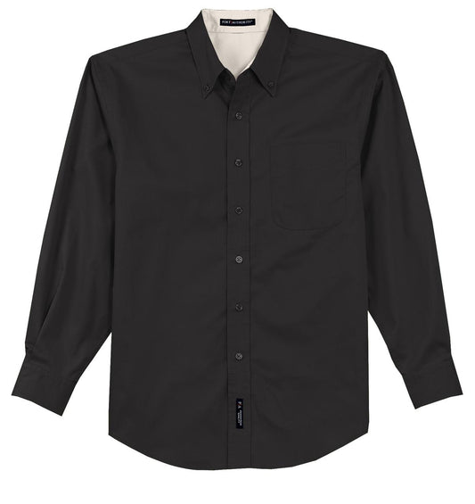 Front View of Black/Lt Stone Port Authority Extended Size Long Sleeve Easy Care Shirt S608ES