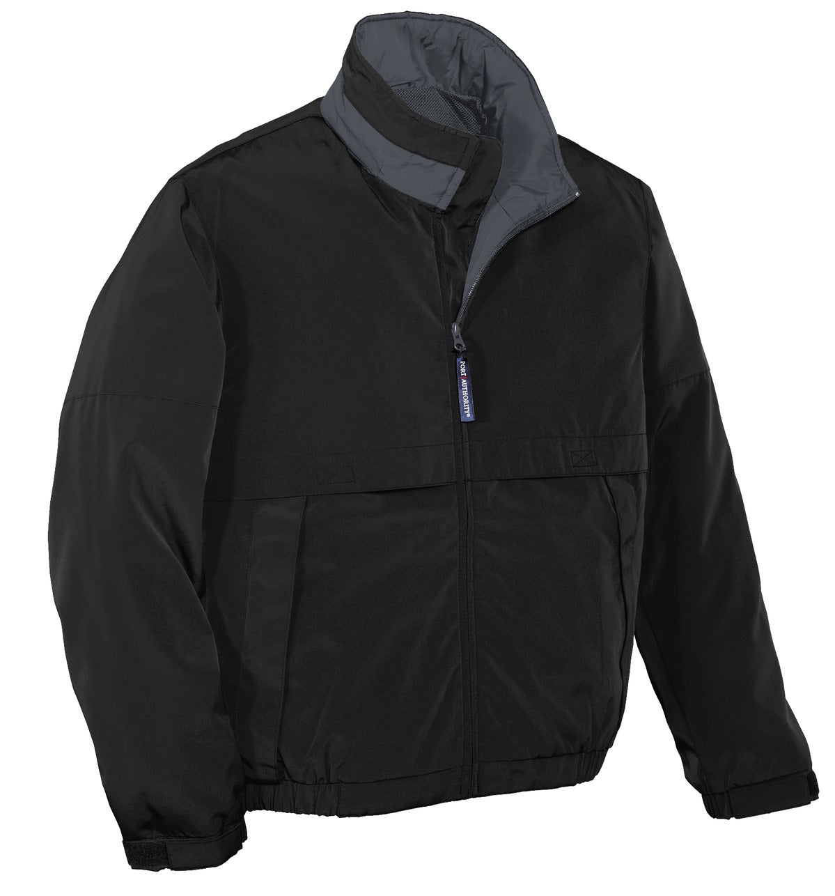 Front View of Black/Steel Gy Port Authority Legacy Jacket. J764