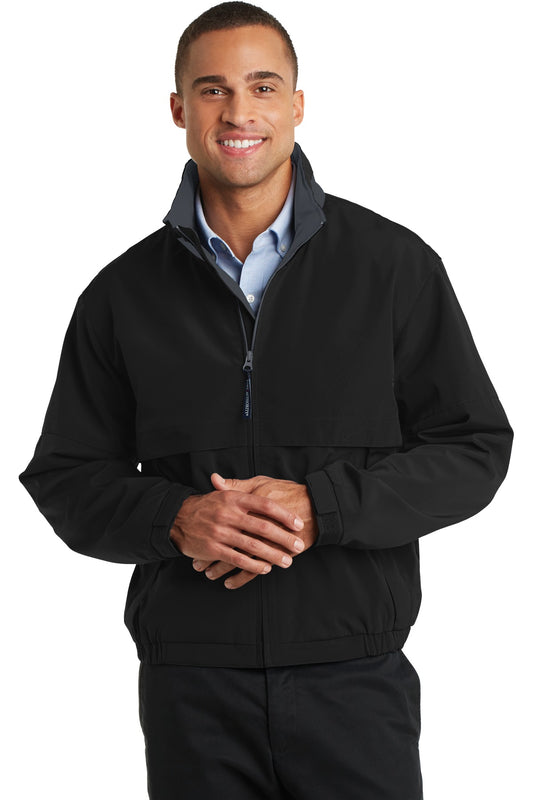 Front View of Black/Steel Gy Port Authority Legacy Jacket. J764
