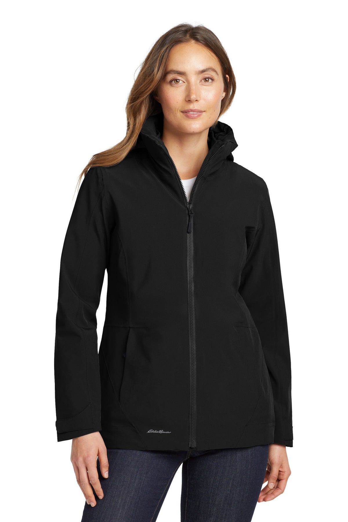 Front View of Black/Storm Gy Eddie Bauer Women's WeatherEdge 3-in-1 Jacket EB657