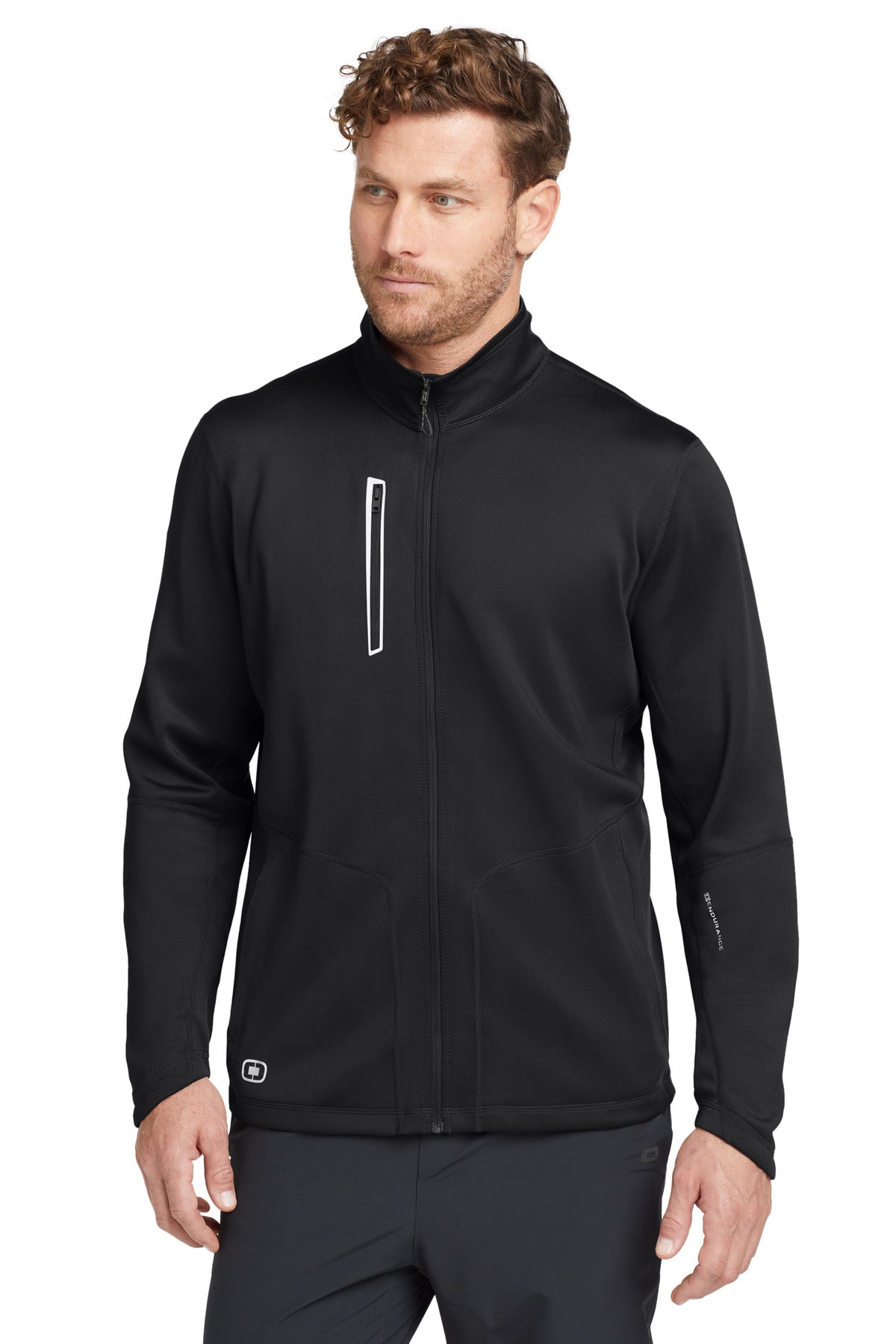 Front View of Blacktop OGIO Fulcrum Full-Zip. OE700
