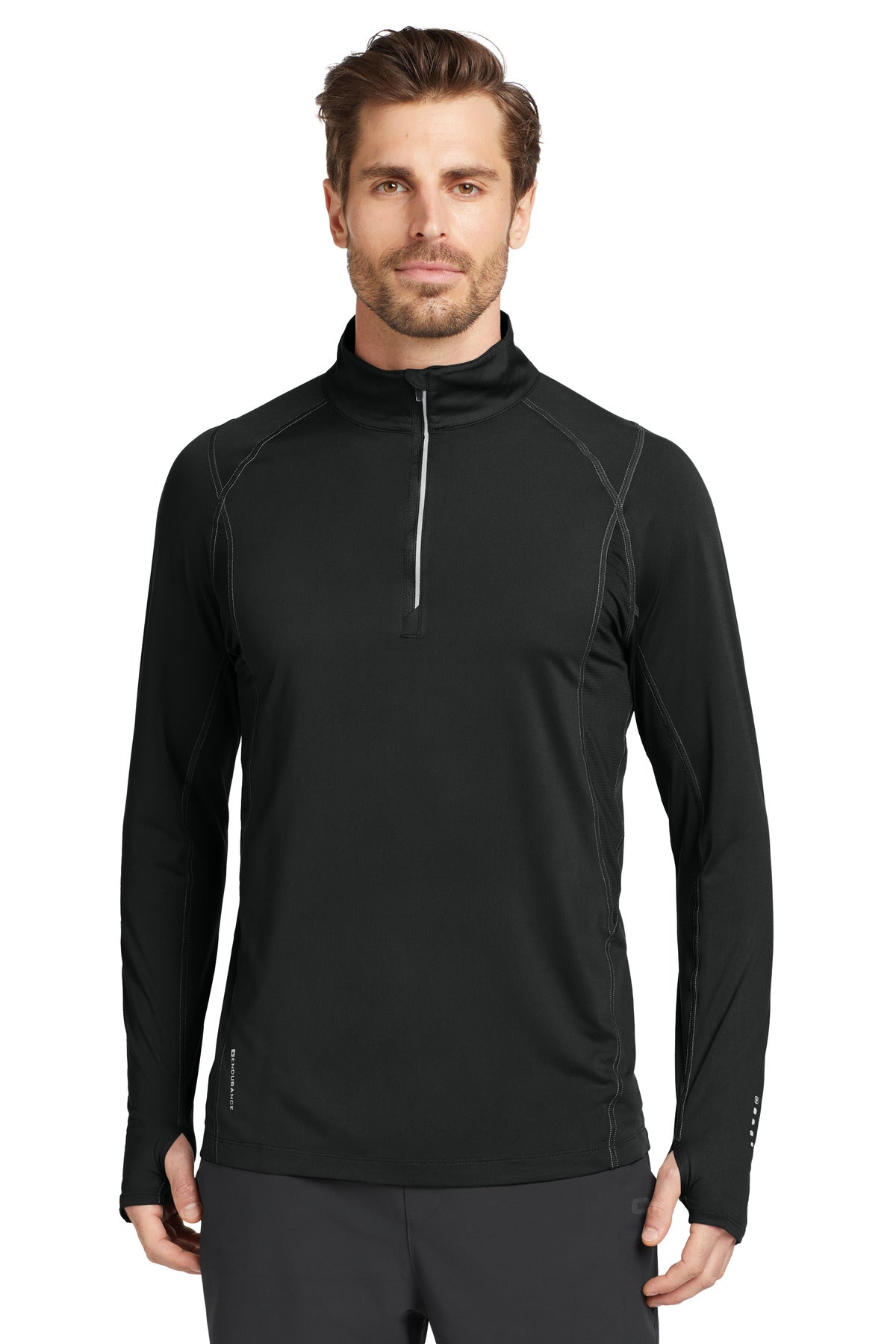Front View of Blacktop OGIO Nexus 1/4-Zip Pullover. OE335