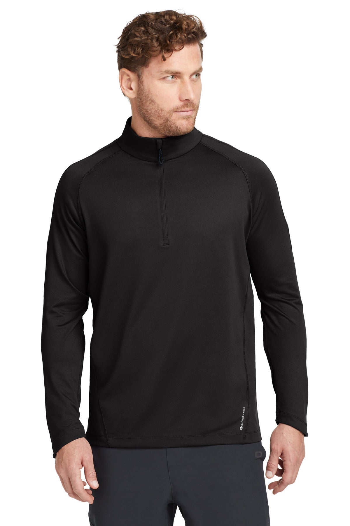 Front View of Blacktop OGIO Radius 1/4-Zip. OE550