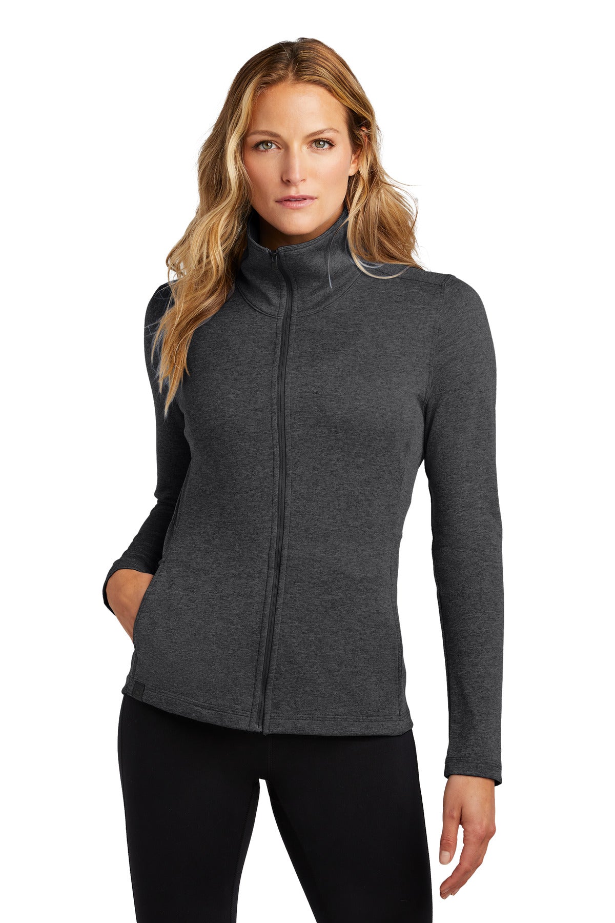 Front View of Blacktop OGIO Women's Pixel Full-Zip. LOG203