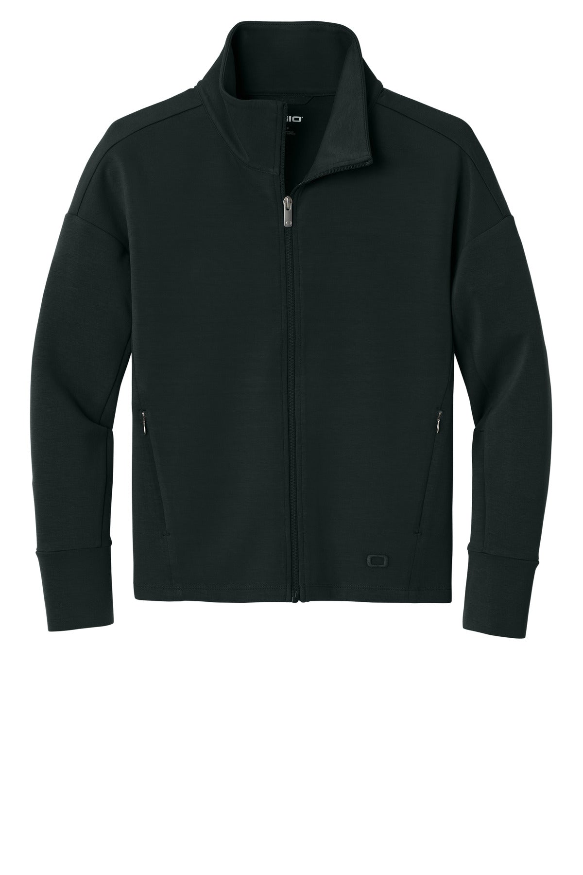 Front View of Blacktop OGIO Women's Transcend Full-Zip LOG860