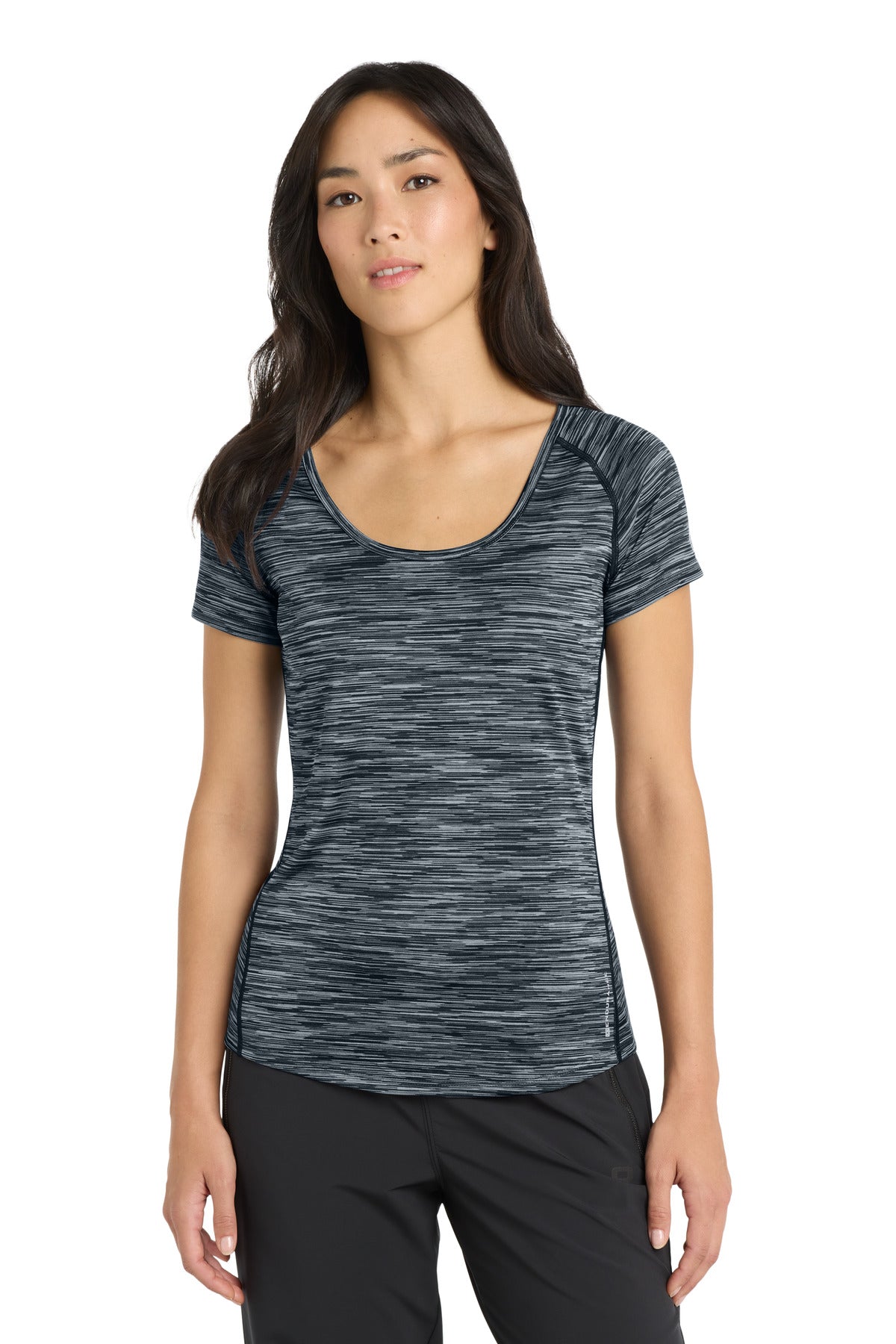 Front View of Blacktop SD OGIO Women's Verge Scoop Neck. LOE326