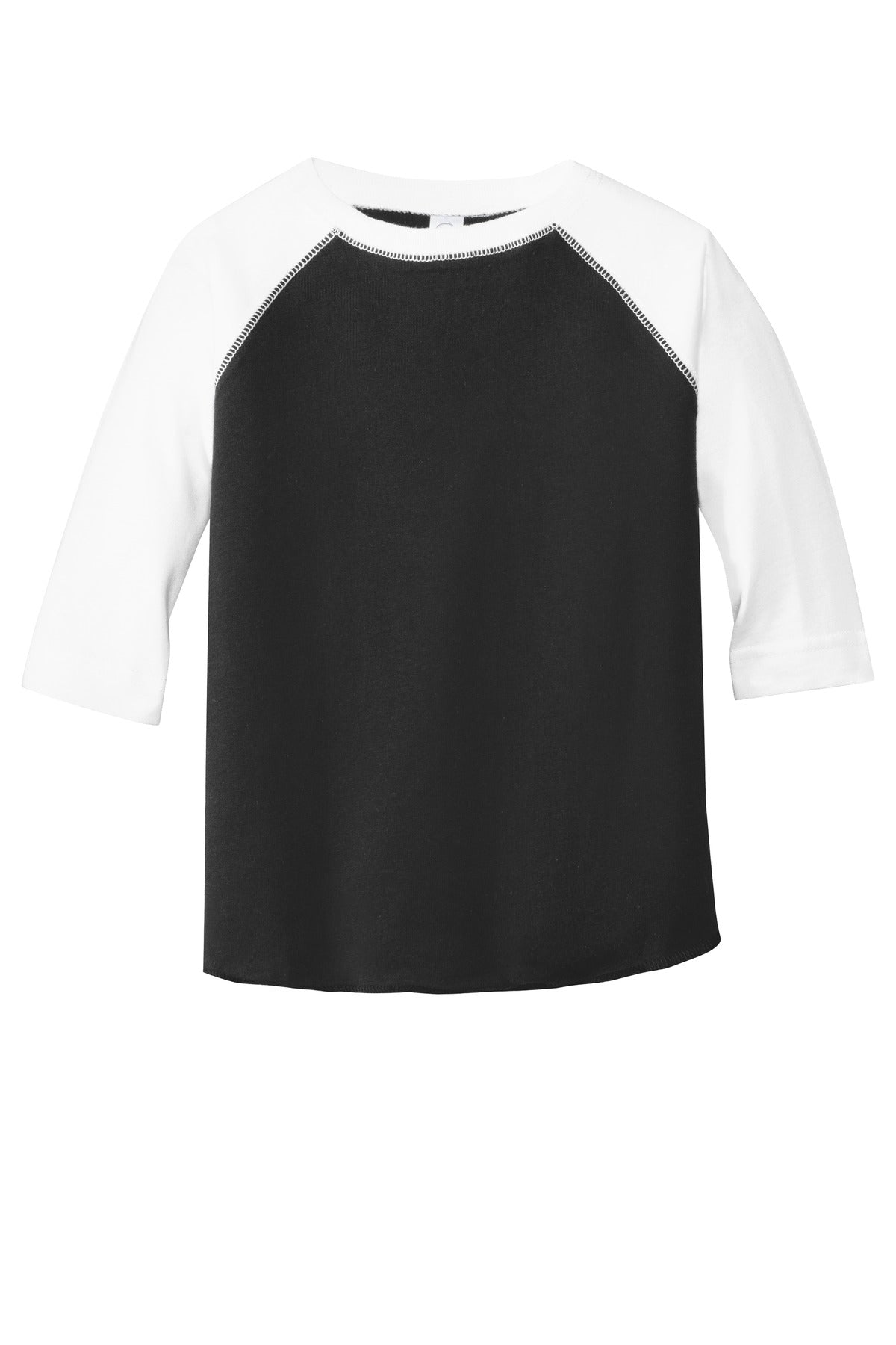 Front View of Black/White DISCONTINUED Rabbit Skins Toddler Baseball Fine Jersey Tee. RS3330