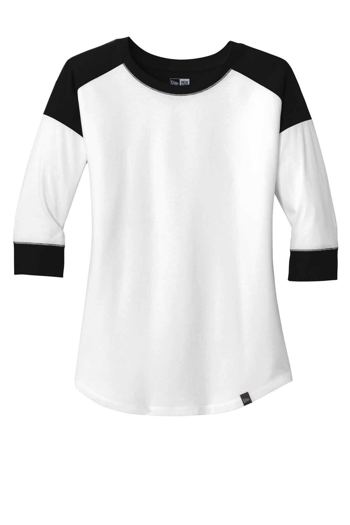 Front View of Black/White New Era Women's Heritage Blend 3/4-Sleeve Baseball Raglan Tee. LNEA104