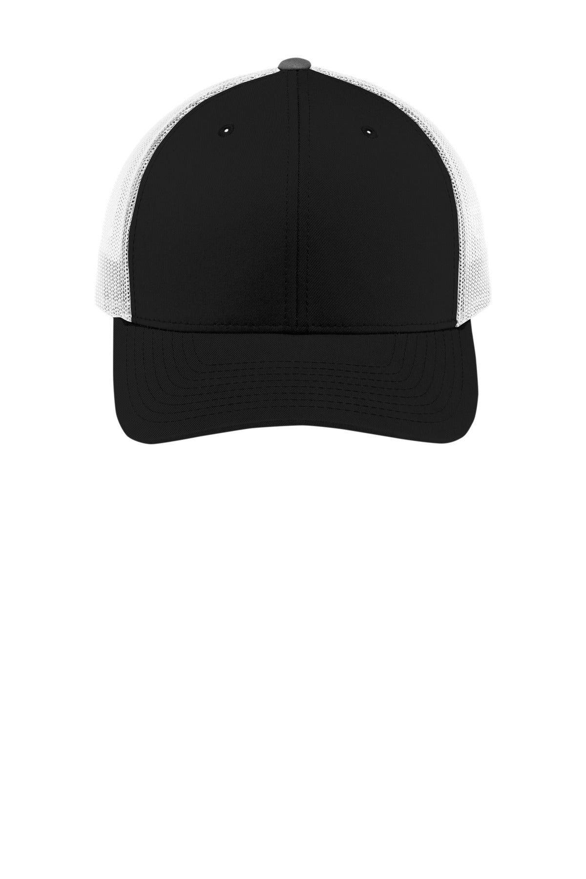 Front View of Black/White Sport-Tek YP Classics Retro Trucker Cap. STC39