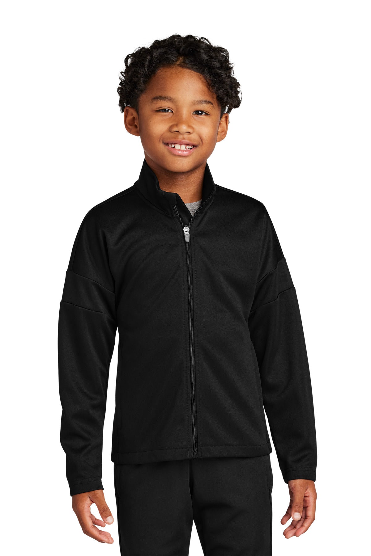 Front View of Blk/Blk Sport-Tek Youth Travel Full-Zip Jacket YST800