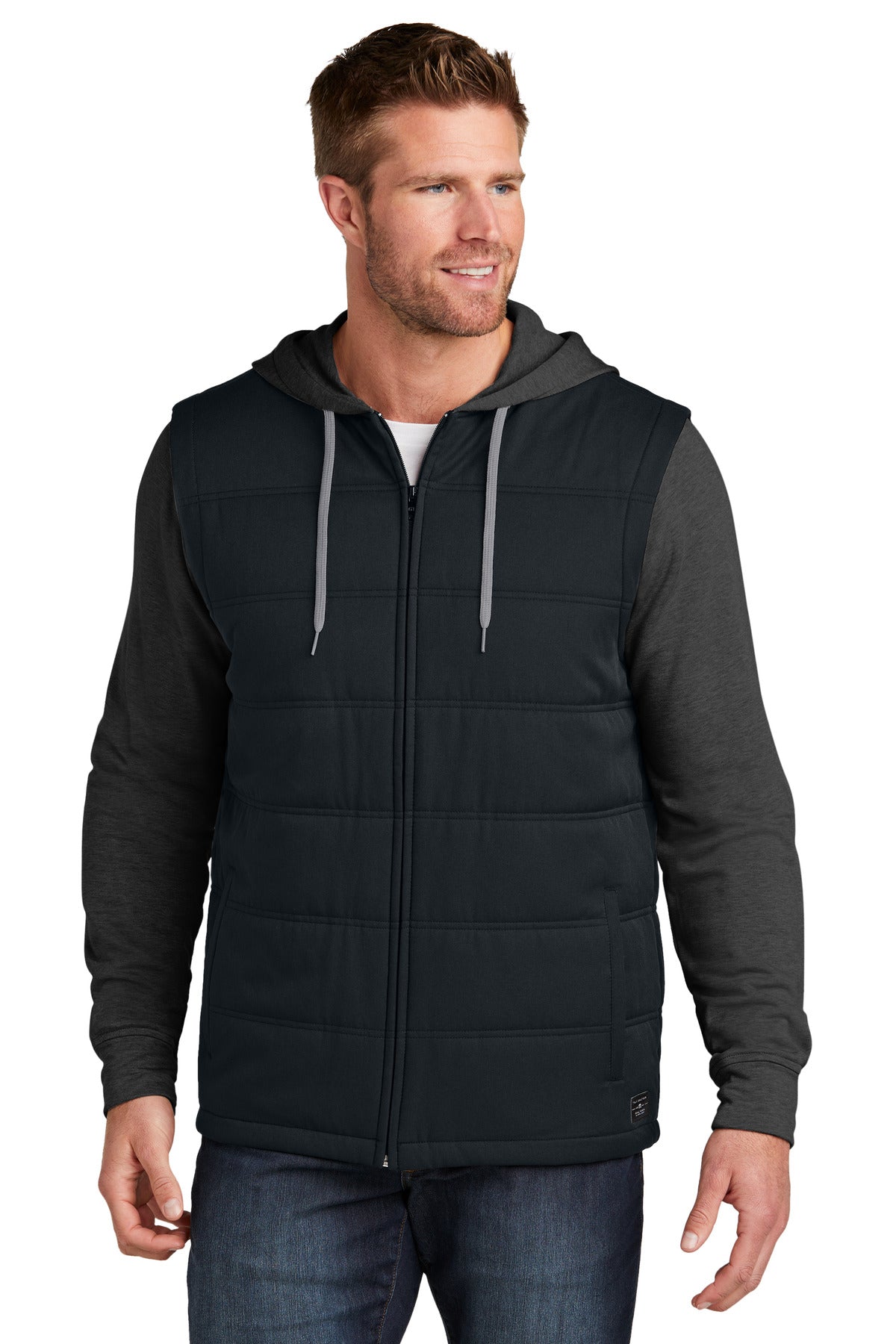 Front View of Blk/BlkHtr TravisMathew Tides Up Hooded Jacket TM1MZ336